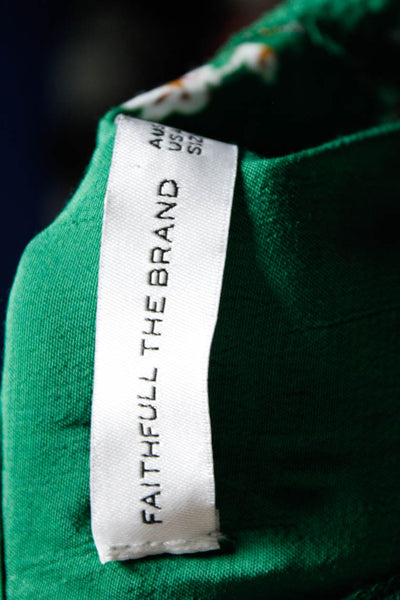 Faithfull The Brand Women's Long Sleeve Floral V-Neck A-line Dress Green Size 4