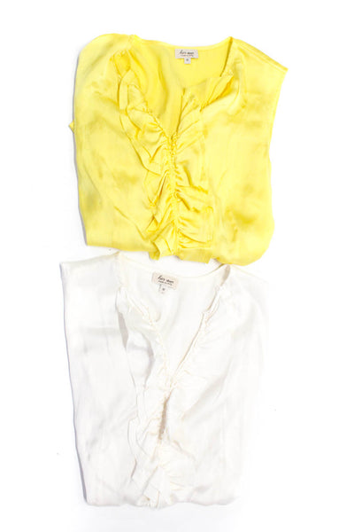 Her Shirt Women's V-Neck Ruffle Sleeveless Blouse White Yellow Size M Lot 2