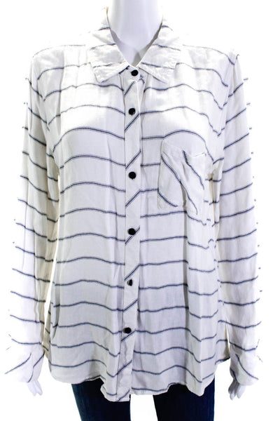 Rails Women's Collar Long Sleeves Button Down Stripe Shirt White Size L