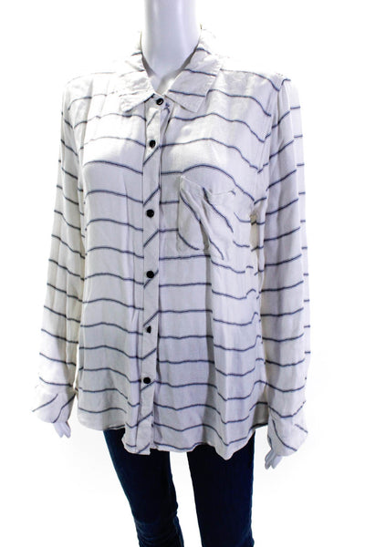 Rails Women's Collar Long Sleeves Button Down Stripe Shirt White Size L