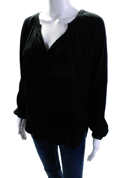 Vince Women's V-Neck Long Sleeves Hi-Lo Hem Blouse Black Size S