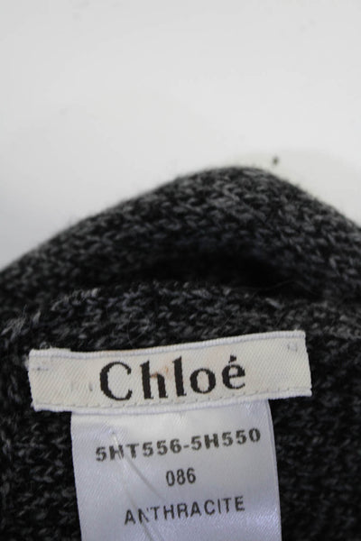 Chloe Womens Dark Heather Gray Wool Applique Wrap Scarf