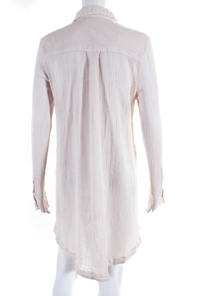 Skin Womens Long Sleeve Plisse Voile Side Split Shirt Dress Light Pink Size 2