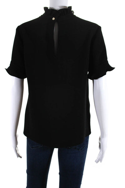 Alice & Trixie Womens Patch High Neck Short Sleeved Ruffled Blouse Black Size S