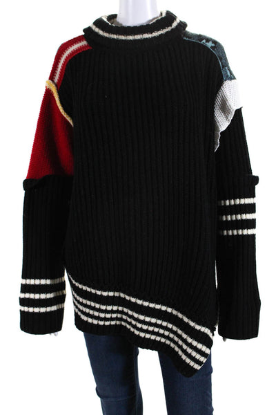 Balenciaga Womens Colorblock Zippered Turtleneck Sweater Black Red Blue Size 40