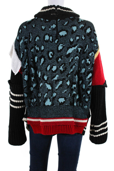 Balenciaga Womens Colorblock Zippered Turtleneck Sweater Black Red Blue Size 40