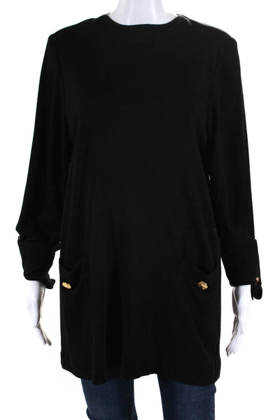 Sonia Rykiel Womens Round Neck Zippered Long Sleeved Pocket Blouse Black Size 38