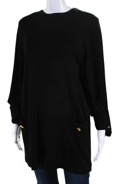 Sonia Rykiel Womens Round Neck Zippered Long Sleeved Pocket Blouse Black Size 38