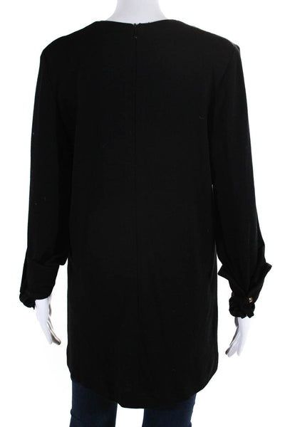 Sonia Rykiel Womens Round Neck Zippered Long Sleeved Pocket Blouse Black Size 38