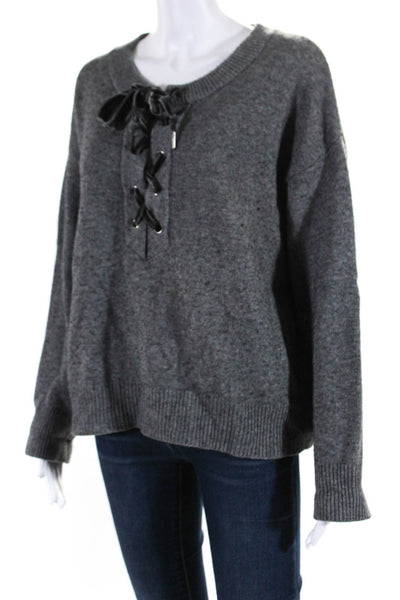 Rails Womens Velvet Ribbon Laced Round Neck Long Sleeved Sweater Gray Size S