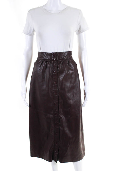 Sea New York Womens Button Front Midi Faux Leather Pencil Skirt Wine Red Size 2