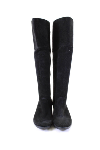 Bakers Women's Suede Flat Buckle Knee High Boots Black Size 8