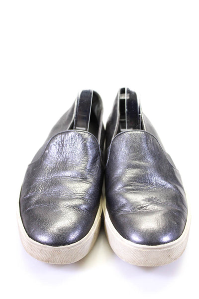 Vince Women's Leather Metallic Elastic Slip On Shoes Gray Size 7.5