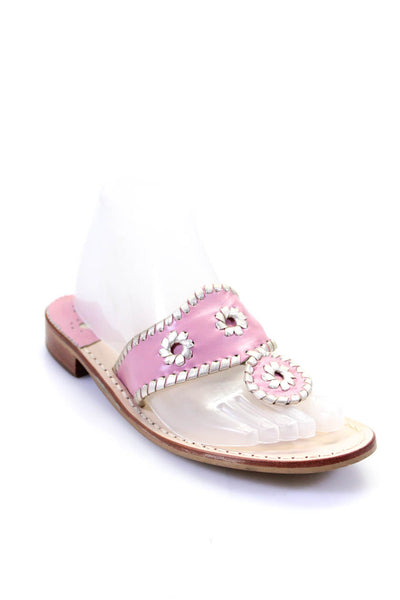 Jack Rogers Women's Leather Open Toe Stitched Trim Sandals Pink Size 7