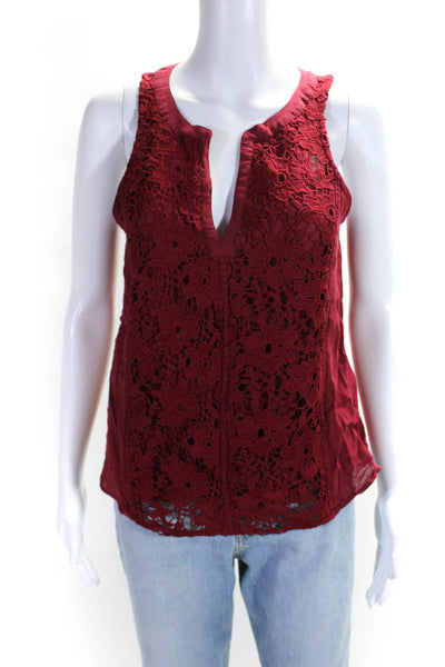 Sanctuary Womens Sleeveless V Neck Lace Front Top Blouse Red Size Extra Small