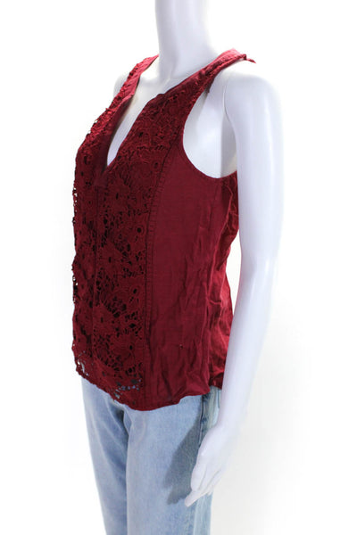 Sanctuary Womens Sleeveless V Neck Lace Front Top Blouse Red Size Extra Small