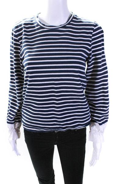 KINLY Womens Striped Cuff Sweatshirt Blue Size 10 12341922