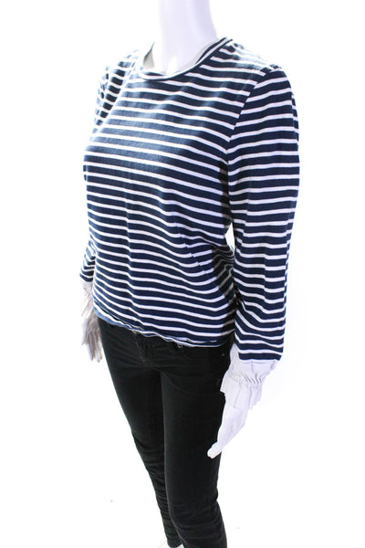 KINLY Womens Striped Cuff Sweatshirt Blue Size 0 12341863