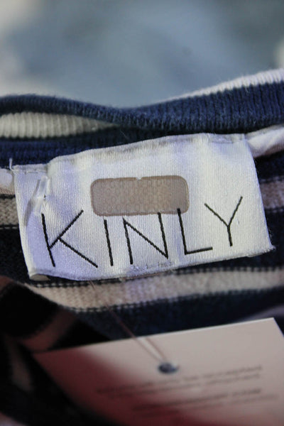 KINLY Womens Striped Cuff Sweatshirt Blue Size 0 12341863