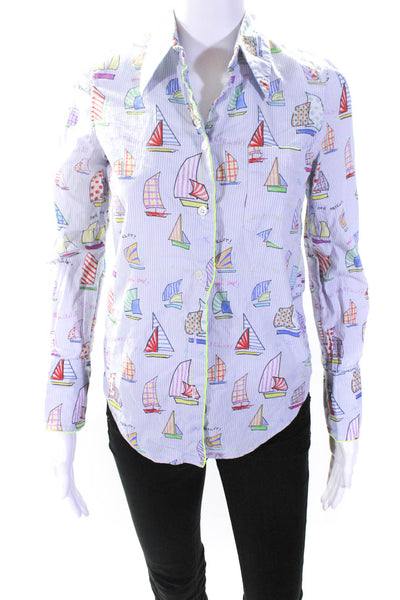 Mira Mikati Womens Sailing Boat Print Shirt Blue Size 2 13613449