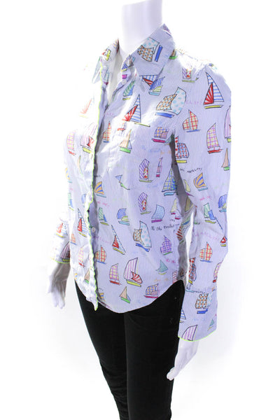 Mira Mikati Womens Sailing Boat Print Shirt Blue Size 2 13613449