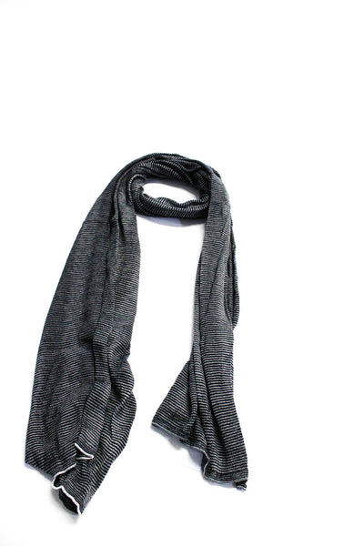 Rene Lezard Womens Thin Knit Striped Scarf Black White Cotton 68"