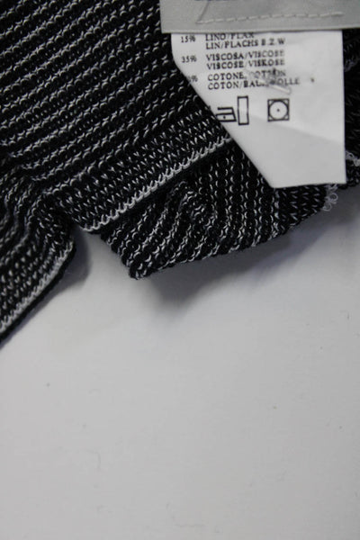 Rene Lezard Womens Thin Knit Striped Scarf Black White Cotton 68"