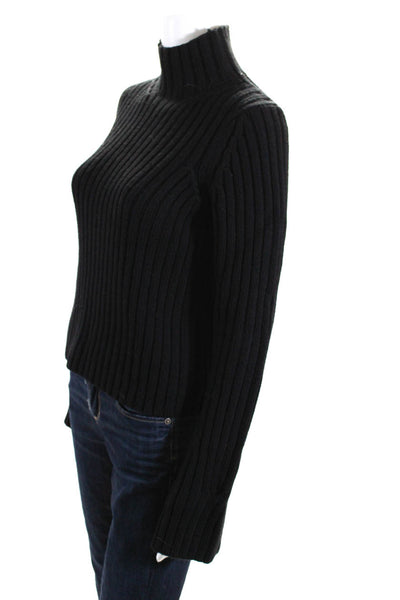 Theory Womens Thick Knit Ribbed Turtleneck Pullover Sweater Black Size Medium