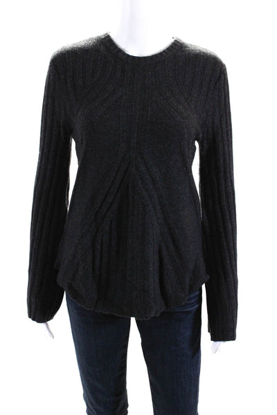 Autumn Cashmere Womens Wide Rib Flare Sleeve Crew Neck Sweater Dark Gray Medium