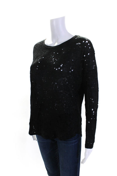 Generation Love Womens Metallic Long Sleeve Distressed Shirt Top Black Size S