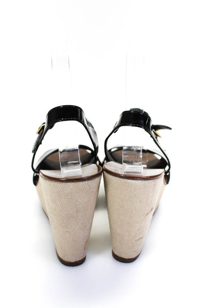J Crew Womens Patent Leather Slingbacks Wedge Sandals Black Size 8