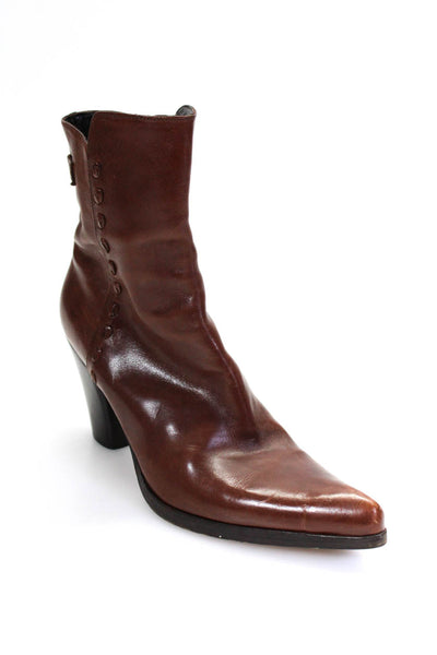 Duccio Del Duca Womens Leather Pointed Toe Ankle Boots Brown Size 38.5 8.5