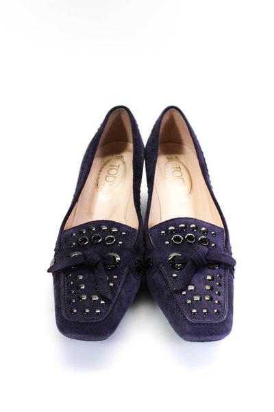 Tods Womens Suede Billie Studded Lace Up Pumps Purple Size 8