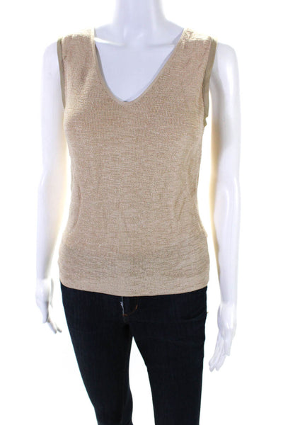 Armani Collezioni Women's V-Neck Sleeveless Tank Top Blouse Beige Size 6