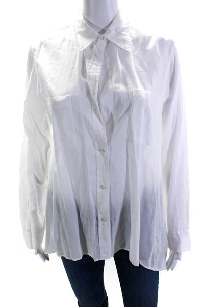 Enza Costa Women's Cotton Long Sleeve Button Down High Low Blouse White Size 2