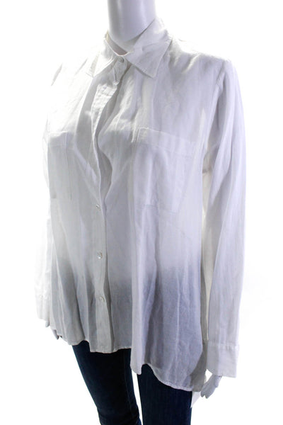 Enza Costa Women's Cotton Long Sleeve Button Down High Low Blouse White Size 2