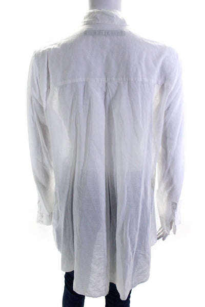 Enza Costa Women's Cotton Long Sleeve Button Down High Low Blouse White Size 2