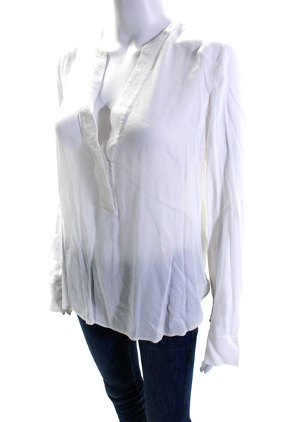 Vince Women's Long Sleeve Button Up Curved Hem Blouse White Size 6