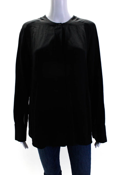 Vince Women's Silk Long Sleeve V-Neck Sheer Button Down Blouse Black Size S