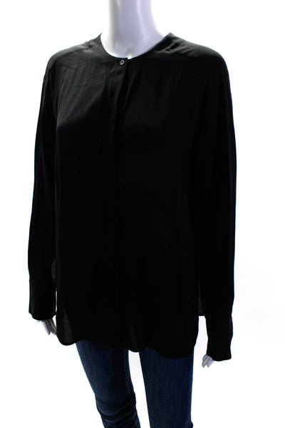 Vince Women's Silk Long Sleeve V-Neck Sheer Button Down Blouse Black Size S