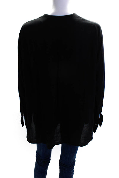 Vince Women's Silk Long Sleeve V-Neck Sheer Button Down Blouse Black Size S