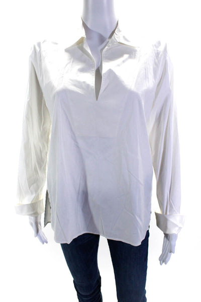 Vince Womens Long Sleeve Collared V Neck Boxy Shirt White Cotton Size 6