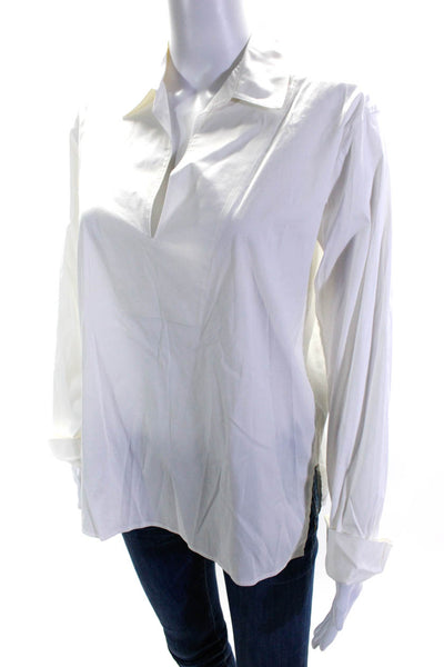 Vince Womens Long Sleeve Collared V Neck Boxy Shirt White Cotton Size 6