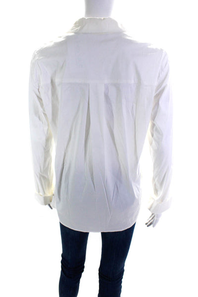 Vince Womens Long Sleeve Collared V Neck Boxy Shirt White Cotton Size 6