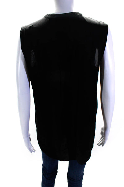 Vince Womens Sleeveless Crew Neck Half Button Boxy Silk Top Black Size Medium