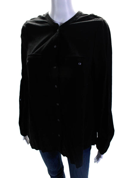 Joie Womens Long Sleeve Button Front Pocket Shirt Black Cotton Size Medium