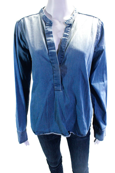 Vince Womens Long Sleeve V Neck Oversized Chambray Shirt Blue Cotton Size 6