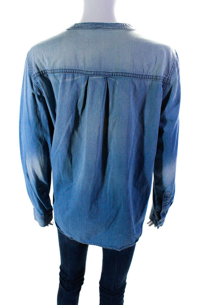 Vince Womens Long Sleeve V Neck Oversized Chambray Shirt Blue Cotton Size 6