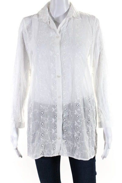 Playa Lucila Women's Embroidered Long Sleeve Button Up Blouse White Size XS
