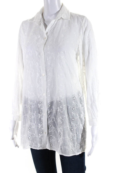 Playa Lucila Women's Embroidered Long Sleeve Button Up Blouse White Size XS